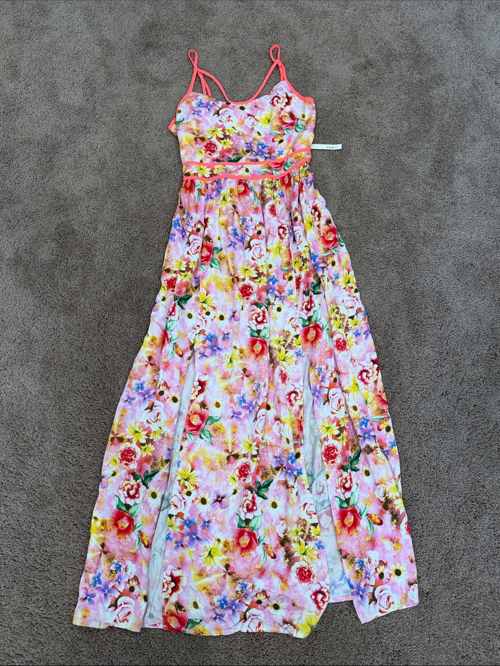 Floral Spaghetti-strap Maxi Dress in Pink